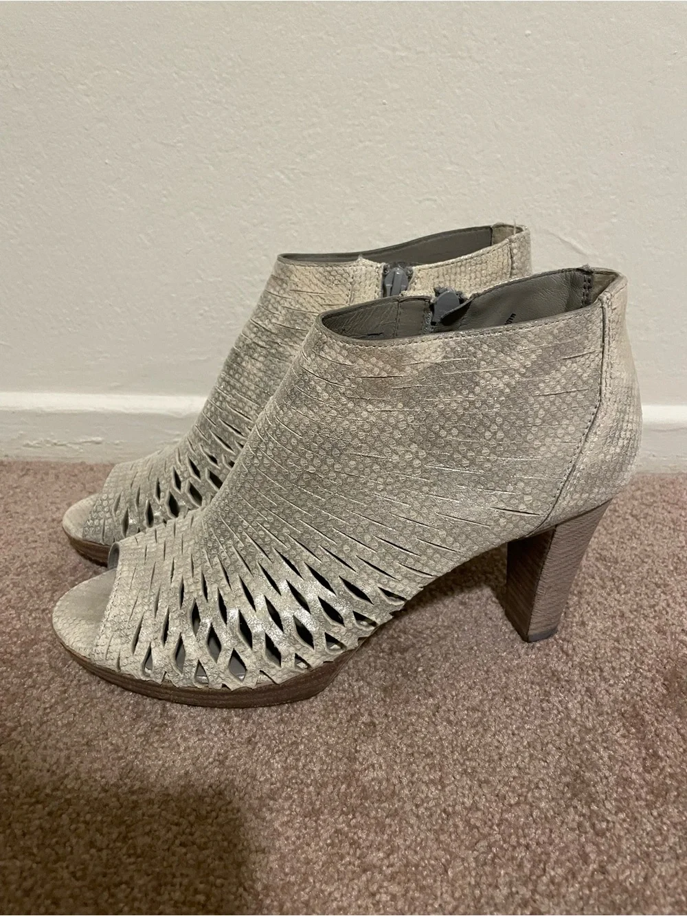Paul Green Silver Woven Peep-Toe Ankle Booties